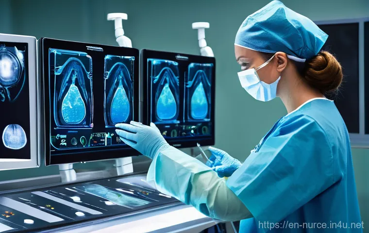 간호사의 수술실 근무 경험 - **Prompt 1: The Critical Moment in the OR**
    "A highly intense and focused scene inside a modern ...