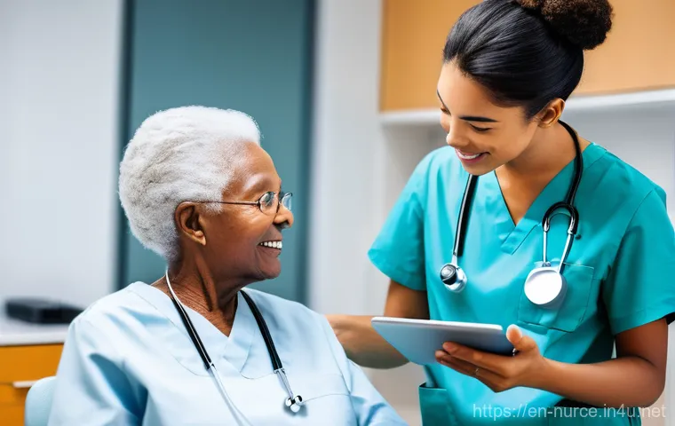 간호사의 국가별 직업 환경 비교 - **Prompt:** "A happy and relaxed female nurse, wearing comfortable casual attire (e.g., hiking cloth...