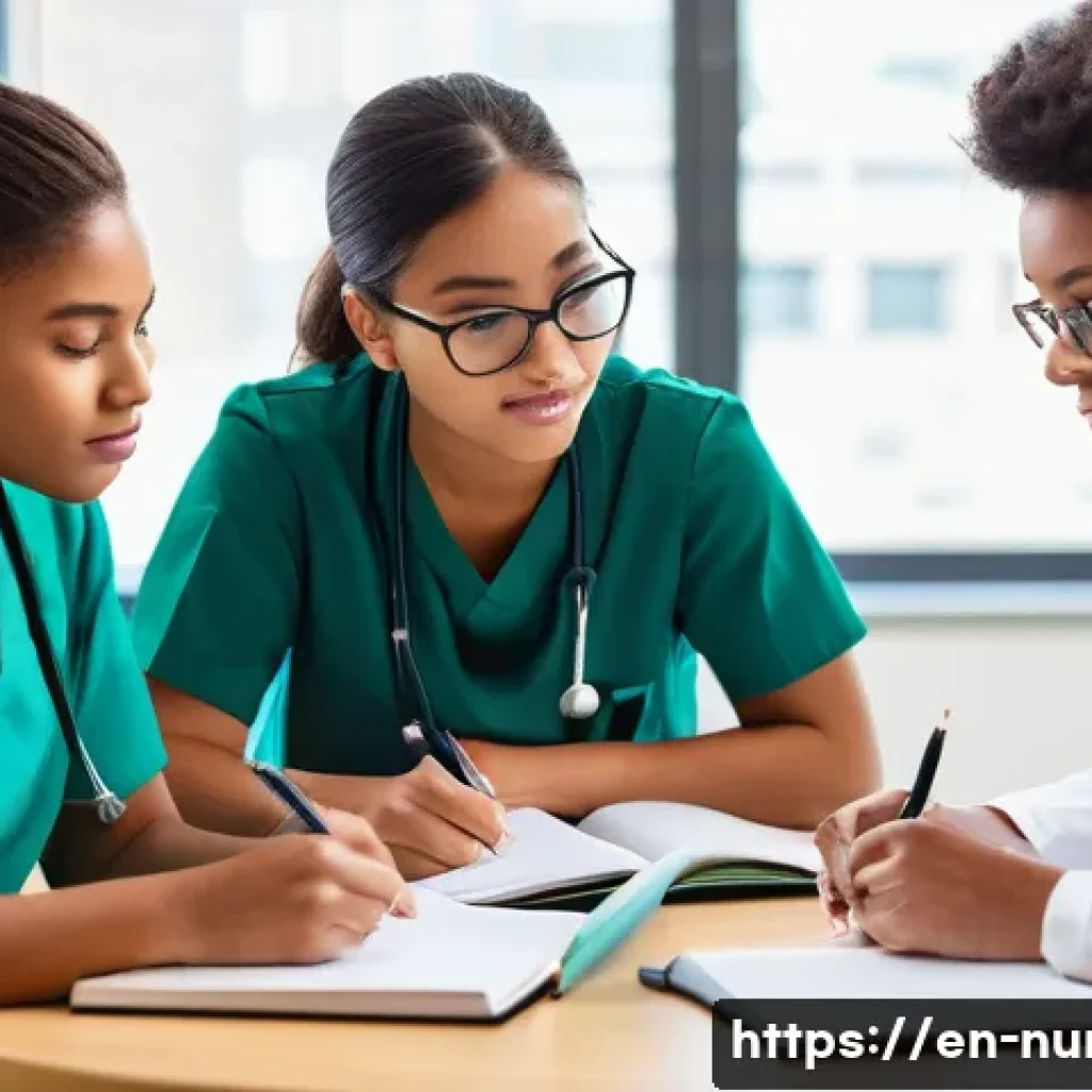 간호사의 해외 취업 준비 과정 - **Prompt:** A diverse group of four to five young adult nurses, representing various ethnicities, in...