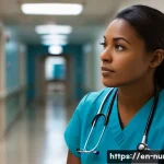 간호사의 윤리적 대처 방법 연구 - **Prompt:** A compassionate female nurse, late 20s, wearing clean, professional blue scrubs, sits th...