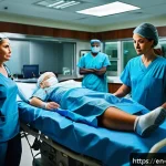 Home 23 응급실 간호사 업무 사례 - A skilled emergency room nurse swiftly assessing multiple patients during a chaotic night shift, wea...